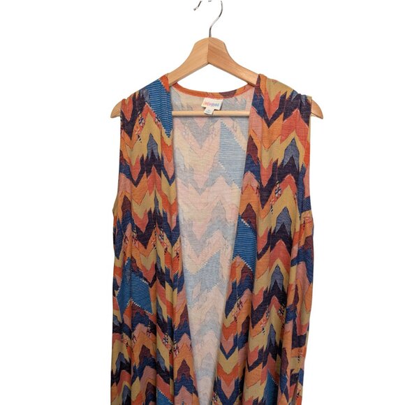 LuLaRoe Joy Chevron Knit Long Sweater Vest Women's Medium Open Front Slit Hem - Picture 4 of 7